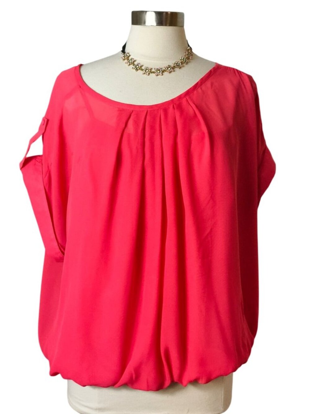 George Womens 2X Double Layer Top Pink Flowy Roll Tab Slv Loose Chic Casual